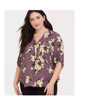 Torrid size 4 purple floral Long Sleeve Harper blouse shirt